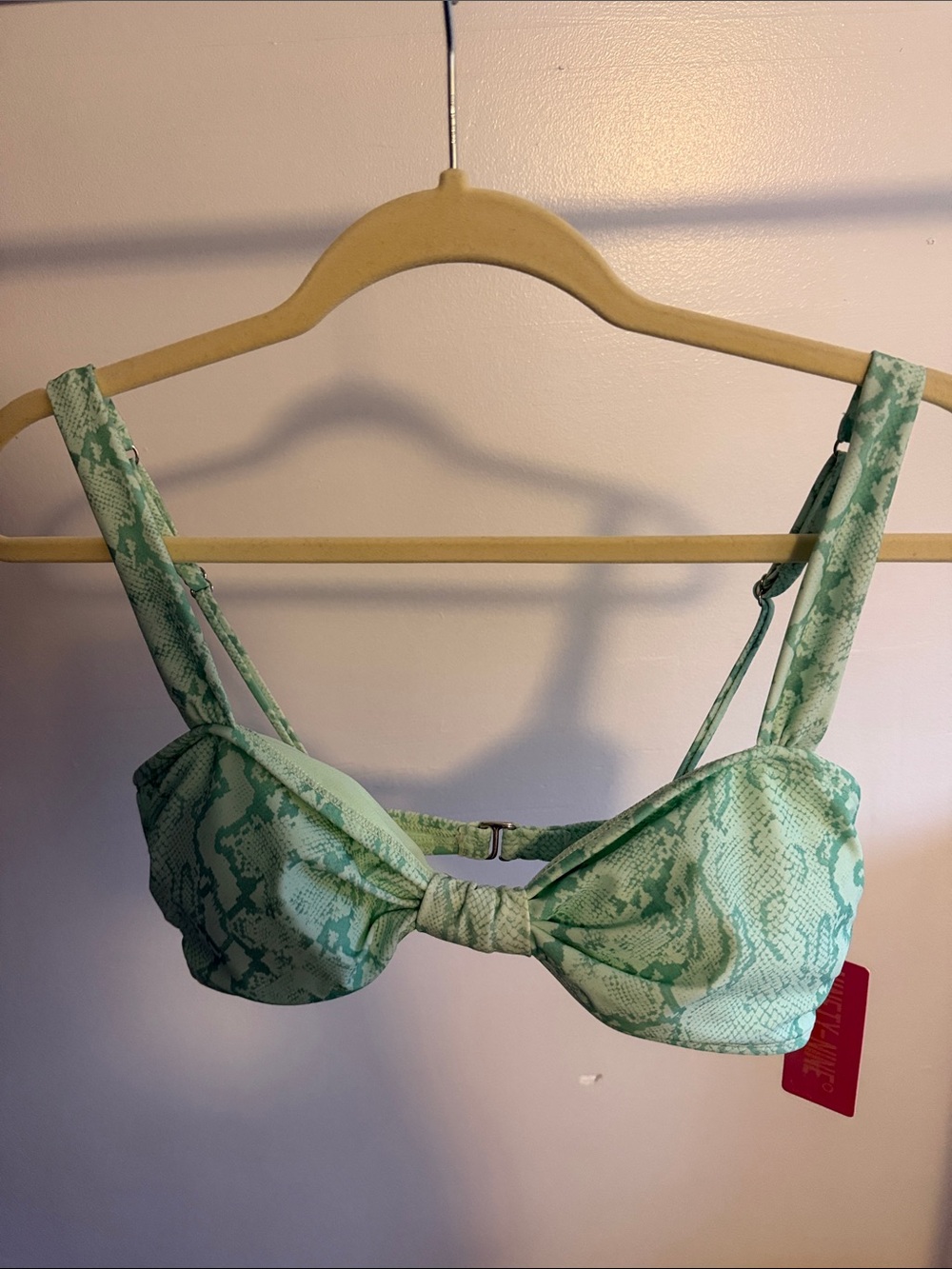 Mint Snake-Print Twist Bikini Top